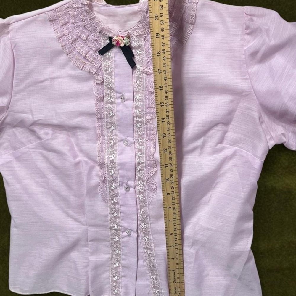 TRUE VINTAGE 1950s Lavender Sheer Lace Blouse Carriage Embroidery - Modern S/M - Picture 4 of 7